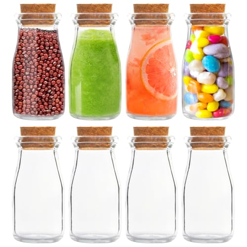 Acetiti 8 Pièces 100ml/3,52 oz Mini Bouteille Verre avec Bouchon en Liège, Petits Pots en Verre pour Yaourt au lait Bonbons DIY Mariage Fête cadeaux...