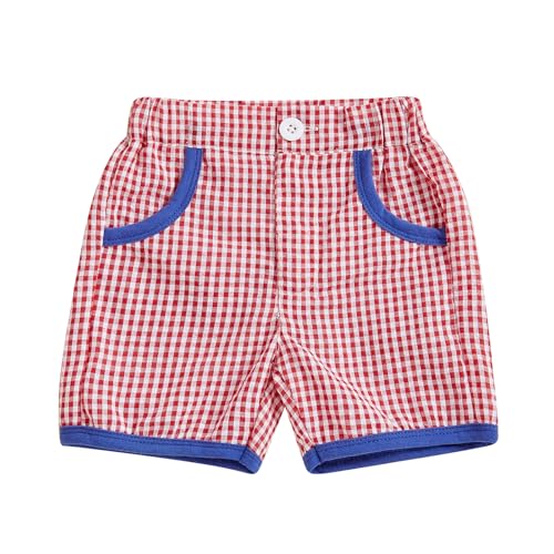 Toddler Baby Boy Shorts Elastic Waist Plaid Print Shorts Bottoms Casual Stretch Shorts Summer Clothes 6M-4T (Red, 12-18 Months)