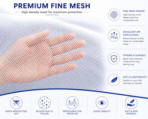 Image of Mosquito Net for King Size Bed - Foldable Square Mosquito Net Double Bed | Mosquito Net for Queen Size Bed | Mosquitoes Net for Sukun Wali Neend | White