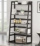 Tribesigns 5-Tier Ladder Shelf, 5 Shelf Modern Bookshelf and Bookcase Freestanding Leaning Shelf for Living Room Home Office (Black)
