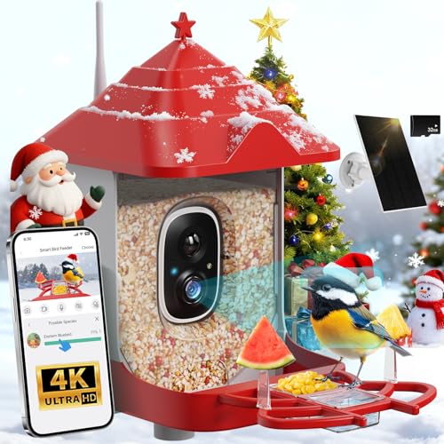 Smart Bird Feeder with Camera, with AI Identify Birds Species & Solar Panel, WiFi Birdfeeder with Cam, 4K HD Live View, Chew-Proof & Waterproof Design, Real-Time App Alerts, Bird Lover's Companion