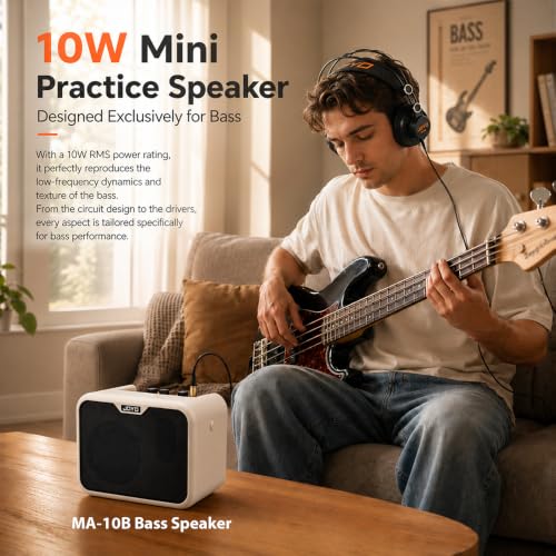 Image of JOYO 10W Mini Bass Amp Bass Guitar Practice Amp Combo Bass Amplifier Portable Small Battery Powered Bass Amp Dual Channel (MA-10B)