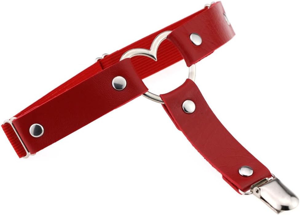 Women Leather Garters Sexy Heart Leg Garter Belt Kawaii Punk Rock Anti-Slip Clips Elastic Garter 2pcs image 3