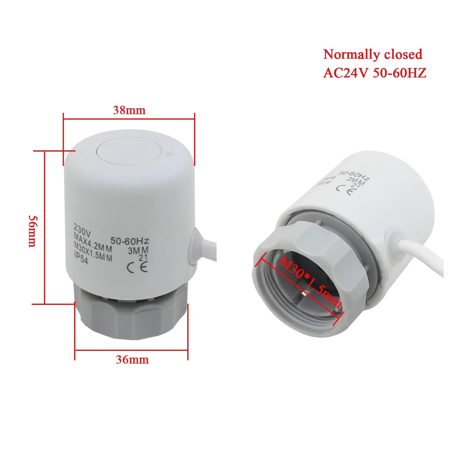 Głowica siłownika termicznego do termostatu kolektora grzejnika normalnie otwarte ogrzewanie podłogowe zamknięte 24 V 230 V bez NC(Ac24v M28x1,5 mm)
