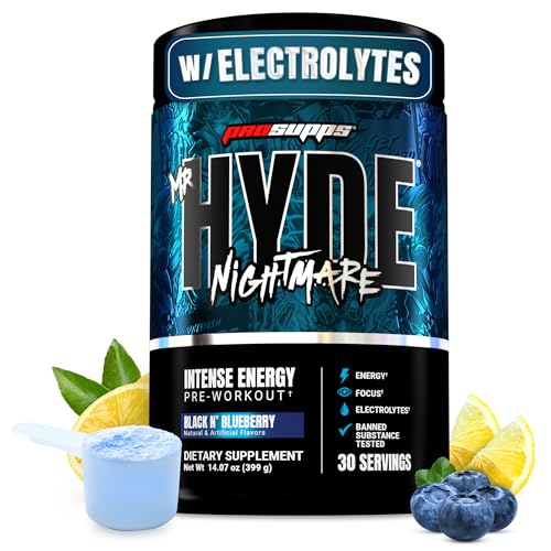 PROSUPPS Mr. Hyde Nightmare Pre Workout Powder with Caffeine & Beta Alanine - Preworkout for Intense Energy, Mental Focus & Performance - Gym & Fitness Supplements (Black N' Blueberry, 30 Servings)