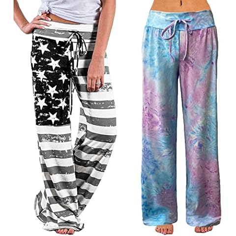 iniber Women's Comfy Pajama Pants Casual Lounge Pant Wide Leg Palazzo Stretch Drawstring Bottoms Cover