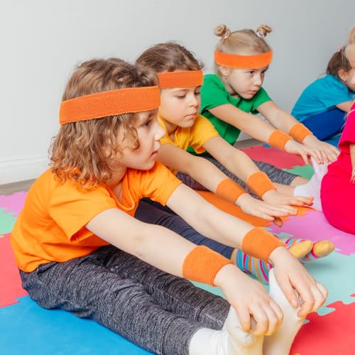 Image of Bememo 36 Pcs Neon Sweatbands Set for Kids 12 Headbands 24 Wristbands Bulk Sports Sweat Bands Athletic for Children Basketball Tennis Running Gym Student Gifts Glow Party