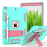 iPad 7th Generation Case, iPad 10.2 2019 Case, Hybrid Shockproof Rugged Drop Protection Cover Built with Kickstand for iPad 10.2 inch 7th Generation A2197 / A2198 / A2200 2019 Release (Teal+Rose)