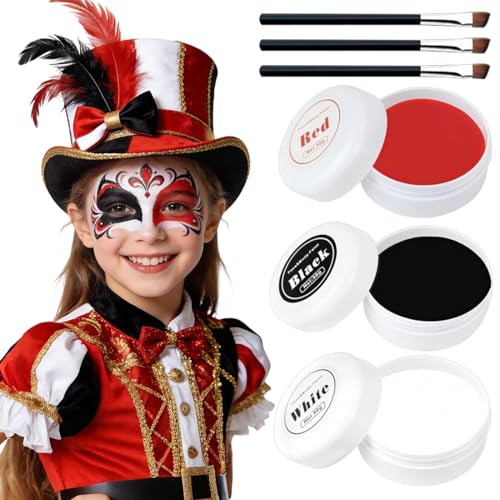 Maquillaje Halloween, 150g Pintura Cara Halloween, Maquillaje Halloween Blanco Negro Rojo, Maquillaje Blanco Negro Rojo, Pinturas Cara Carnaval Corporales para Teatral Fiesta Cosplay
