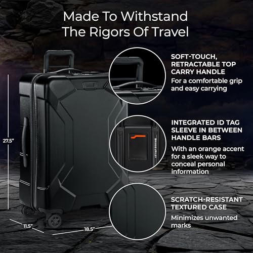 Image of Briggs & Riley 27 inch Medium Spinner - Checked Luggage for Travel, Suitcases with Wheels, Hardside Rolling Bag for Men & Women, Self-Repairing Zipper - Torq Collection, Stealth Black