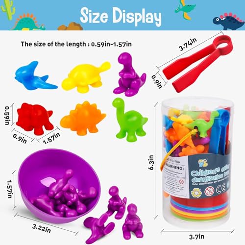 Image of Counting Dinosaurs Game Color Sorting Toys with Bowls Montessori STEM Sensory Training Early Educational Preschool Learning Toy Gift for Toddlers Kids Ages 3 4 5 6 (Dinosaurs)