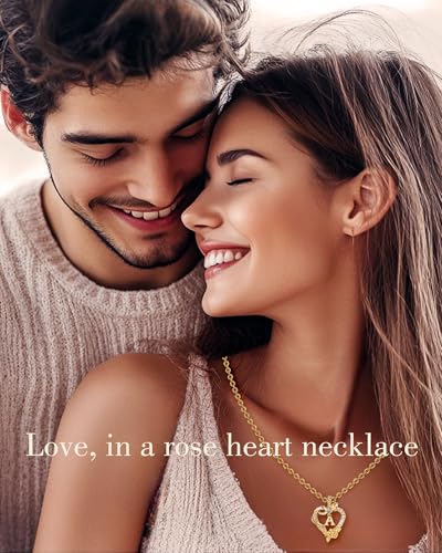 Initial Heart Necklace Gift for Women – 14K Gold Plated Rose Pendant, Personalized Letter Jewelry for Wife, Mom, Grandma, Sister – Birthday, Anniversary for Her2