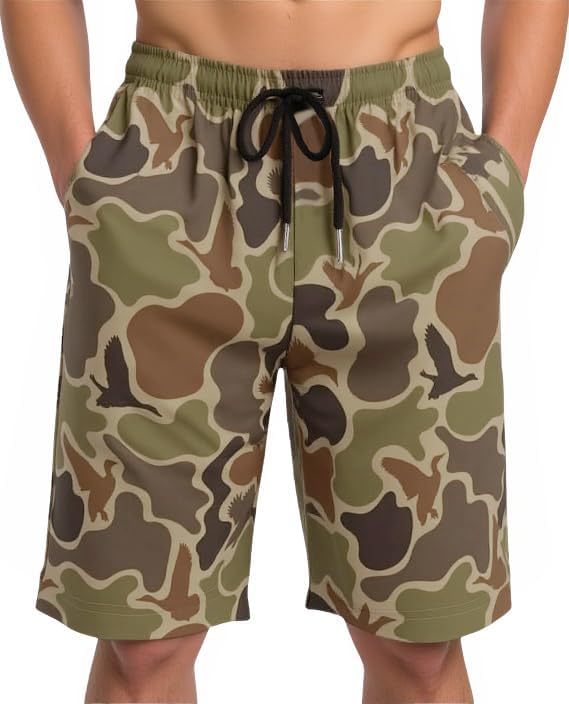 ボーイズ スイムトランクス クイックドライ コンプレッションライナー付き ダックハンター カモフラージュ スイムショーツ 男の子用