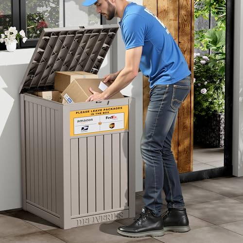 GULAIMOAO Package Delivery Box for Outside with Sign, Secure Lockable Waterproof Package Delivery Container, Resin Deck Box for Porch & Garden, Grey by GULAIMOAO - Image 6