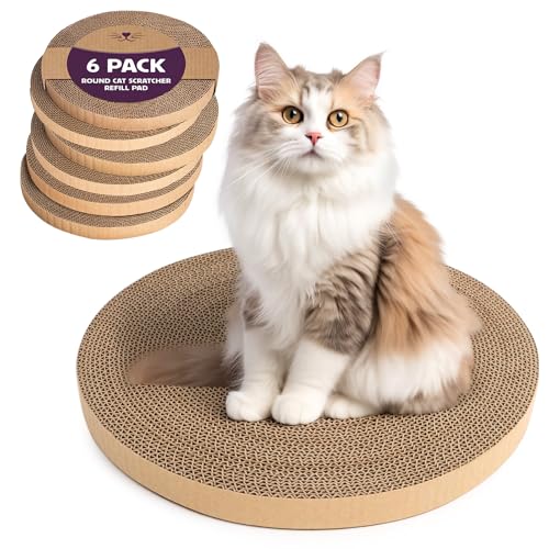 6pcs Cat Scratch Pad Cat Scratcher Cardboard & Cat Scratching Pads - Round Cat Scratcher Refill 10 Inch Diameter 7/8 Inch Thick cat scratchers for Indoor Cats