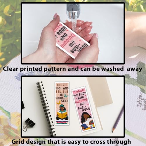 Image of ACRNIGHEET 6PCS Cross Stitch Bookmark Kit for Beginner Women Reading Stamped Cross Stitch Kits Needlepoint Kit for Adults DIY Tassel Embroidery Bookmark Kits with Instructions Craft Gift 8.5 inchx3 inch 11CT