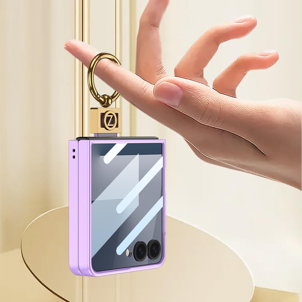 Zielony, Flip 7, skórzane etui do Samsung Galaxy Z Flip 7, wbudowana osłona ekranu, wąskie, odporne na wstrząsy etui z pierścieniem na palec
