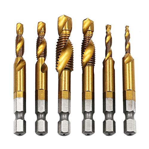 6pcs M3-M10 Hex Shank Thread Tap Screw Titanium Plated Metric & Inch Tap Drill Bits HSS Screw Thread Tap Set (As Shown)