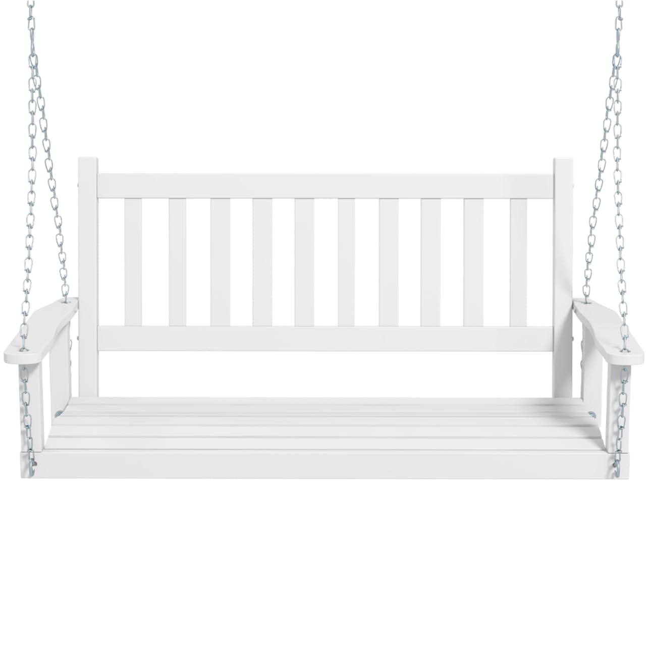 SFAREST 2/3 Seater Patio Swing Chair, Wooden Swing Bench Loveseat with Adjustable Hanging Chains, Outdoor Swing Seat Hammock for Balcony Yard Tree (White, 136 x 66 x 63cm)