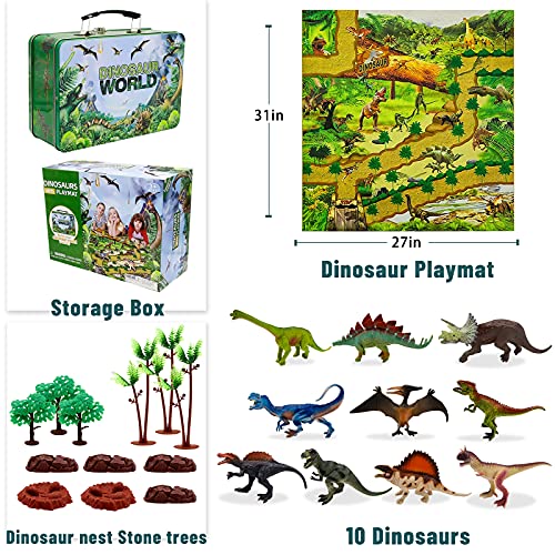 YUNKE Dinosaurier Spielzeug Set mit Aktivitätsspielmatte 31 x 27 Zoll & Bäume, 10 Stück Realistisches Dinosaurier… – Bild 7