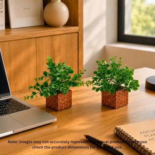 Image of DecoreBugs Artificial Eucalyptus Plant with Plastic Pot (Pack of 2) | 12 cm Height | Mini Potted Plants for Shelf Decor, Home, Office, Living Room, Desk & Table Item Decoration