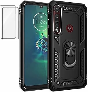 Capa para Motorola Moto G8 Plus Capinha com protetor de tela de vidro temperado [2 Pack], Case para telefone de proteção militar com suporte para Motorola Moto G8 Plus (preto)
