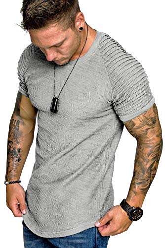 COOFANDY Mens Gym Workout Shirts Short Sleeve Fashion T Shirt Light Grey XL