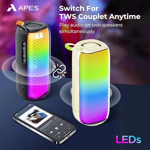 Image of APES Lightwave Bluetooth Speaker, 8Hrs Playtime, TWS Couplet Feature, Dynamic RGB LED's (Khaki)
