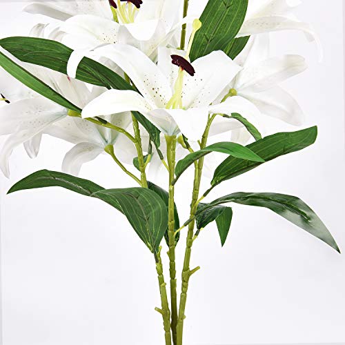 Sunm Boutique Artificial Lily Flowers, Easter Lily Flowers With 9 Full Bloom Flower Heads And 3 Buds, Real Touch Rubbery Lily Flower Bouquets For Easter, Wedding Party Office Home Decor, Pack Of 3 #TOP7