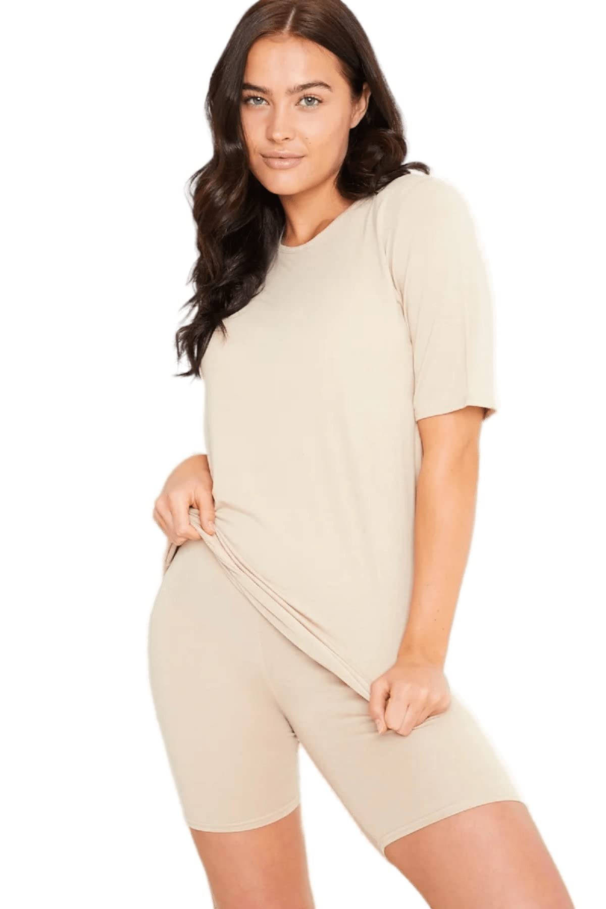 Crazy Girls Girls Beige Crazy Womens Cycling Shorts Set Loungewear, Sm (Uk 8-10)
