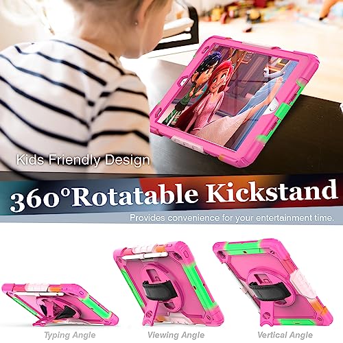 SIBEITU Case Compatible with iPad 9th/8th/7th Generation with Screen Protector Pen Holder, iPad Case 10.2 Inch, Heavy Duty Rugged Protection Cover W/Stand Hand Shoulder Strap for iPad A2602 A2197