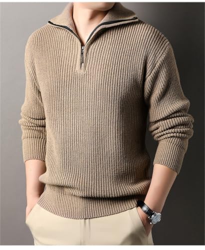 Casual Thickened Knitted Sweaters for Mens Cardigan Mock Neck Quarter Zip Long Sleeve Knitwear Warm Tops3