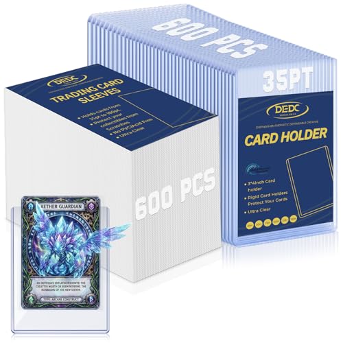 Image of DEDC 600 Top Loaders Card Load Holder Storage for Trading Cards Sports Soft Penny Sleeves Hard Plastic 35 Point Protective 3 inch x 4 inch Toploaders Rigid Memorabilia Collectibles