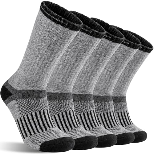 Image of MOGGEI 5 Pairs Merino Wool Hiking Socks Warm Thermal Winter Cozy Cushioned Moisture Wicking Socks for Women & Men