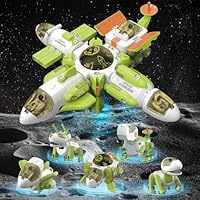 Baeroly 5-in-1 Weltraum-Dinosaurier-Transformations-Spielzeugset - Weltraumstation zum Auseinandernehmen, verwandelt Sich in 5 Dinosaurier- oder 5 Raumschiffspielzeug Jungen und Mädchen