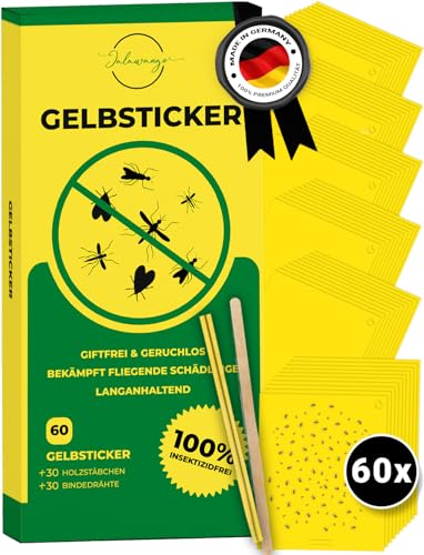 60x Gelbsticker Trauermücken | Testsieger - Sehr Gut | Gelbtafeln inkl. Befestigung | Effektive Gelbtafeln gegen Trauermücken z. Trauermücke Bekämpfen UVM. |Alternativ zu Nematoden gegen Trauermücke