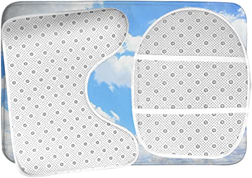 Badezimmerteppich-Set, 3-teilig, Blauer Himmel, weiße Wolke, Naturlandschaft, waschbare Badteppiche, rutschfest, mit Rückenpolster, Konturteppich und Toilettendeckelbezug – Bild 6