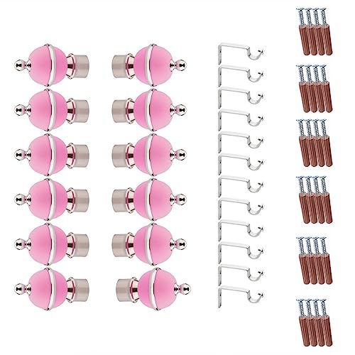 GLOXY Stainless Steel & ABS Curtain Bracket Parda Holder with Support 1 Inch Rod Pocket Finials Designer Door and Window Rod Support Fittings, Curtain Rod Holder(Pink, Pair of 6)