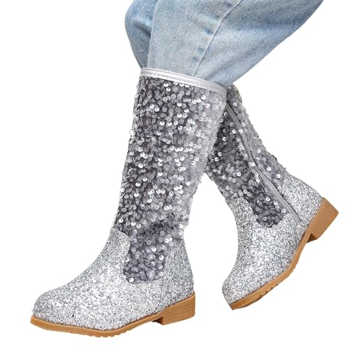 IWIHMIV Princess Dress Up Boots for Girls High Boots with side Zipper Glitter Round Toe Mid Calf Riding Long Booties2