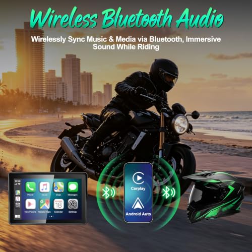 Image of YZW 5 Inch Motorcycle Carplay, GPS Navigation with Android Auto, Siri & Google Assistant /USB Cable /Bluetooth 5.2 /TMPS /Anti-Glare /Voice Control /IP69K Waterproof Touchscreen /Light Sensor /Magnetic Mount