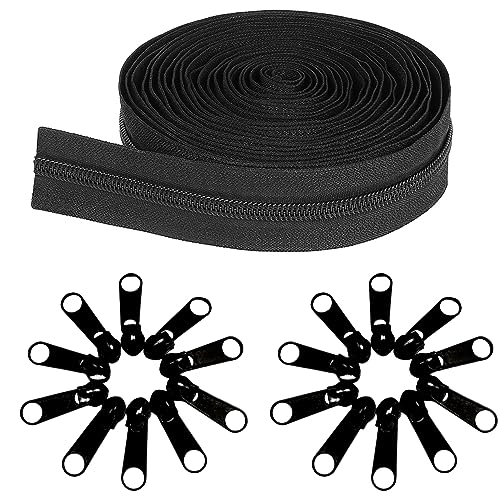 #10 Zippers Nylon Coil Zippers by The Yard Bulk, 360 Inch 10 Yards Bulk Zipper Roll with 20pcs for DIY Sewing Tailor Craft Bags Black (#10, 10 Yards/360)
