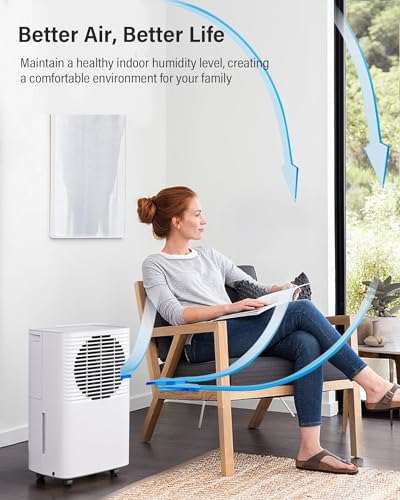 30-Pints Dehumidifier for Basements - 2000 Sq. Ft. Dehumidifier with Auto or Manual Drainage - Compact Dehumidifier with Intelligent Humidity Control | Auto Defrost | Dry Clothes - Thumbnail 7