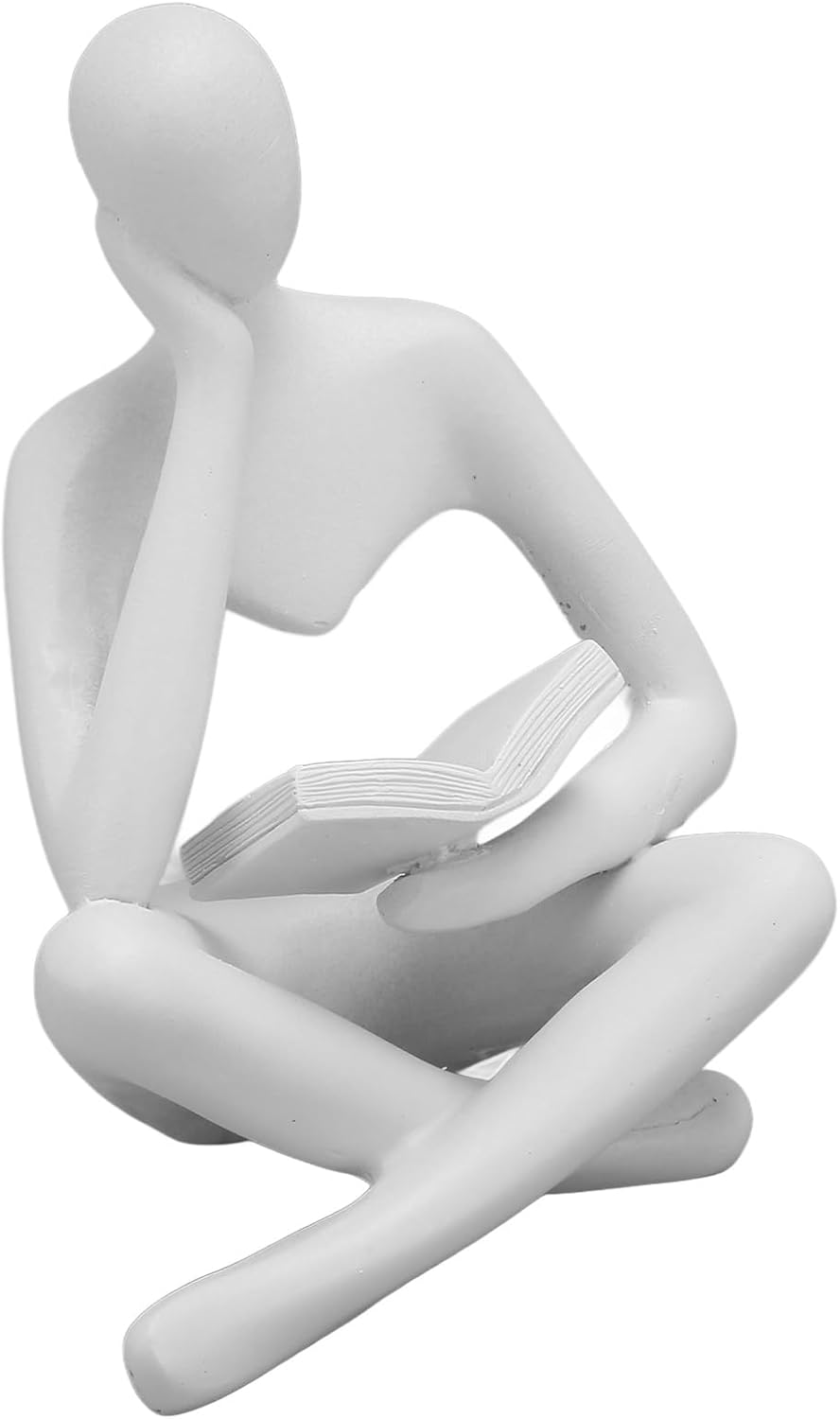 Fafeicy Thinker Figure Resin Reading Statue 8.5 x 6 x 11.5 cm Abstract Art Ornament with Glossy Finish Stable Base Compact Decor for Living Room Office Bookshelf (White)