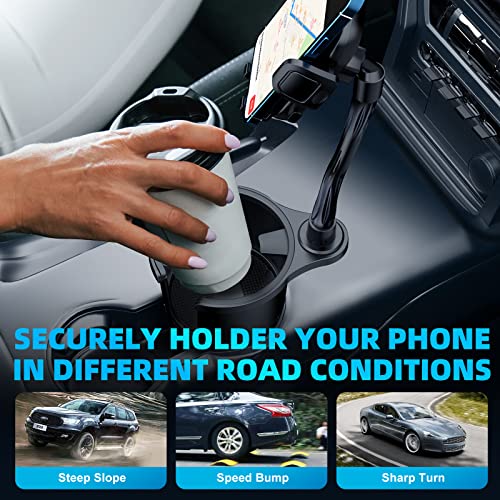 Cup Holder Phone Mount, Fonken 2 In 1 Cup Car Phone Holder For Car [Stable & Adjustable] Goosenecks Car Cup Holder Expander With Cell Phone Holder 360° Rotation Phone Cup Holder For Car Fit All Phones #TOP6