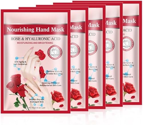 Nourishing Hand Mask with Rose & Hyaluronic Acid, Moisturizing and Brightening, 4 Pack