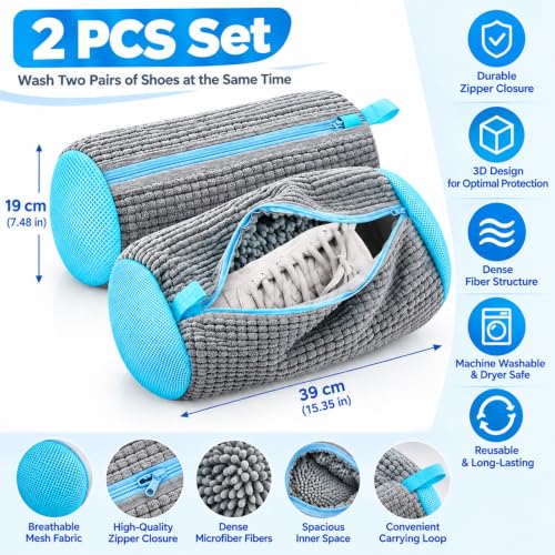 CNMTCCO Lot de 2 Sac Lavage Chaussures Machine à Laver, Sacs à Linge en Maille Réutilisables avec Fermeture Éclair Cachée, Filet de Nettoyage à 360° pour Baskets et Chaussures de Sport – vue 2