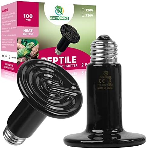 REPTI HOME 100W 陶瓷加热发射器(2 只装),爬行动物加热灯泡,两栖动物陶瓷加热器,宠物育婴室,鸡肉,狗,猫