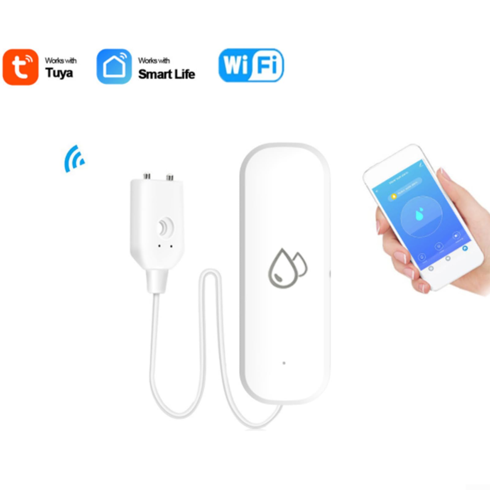 Alarme d'eau, détecteur de fuite d'eau WiFi, notification par application intelligente, capteur d'eau, détecteur d'inondation et de fuite, pour la sécurité de la maison, la cuisine, la salle de bain,