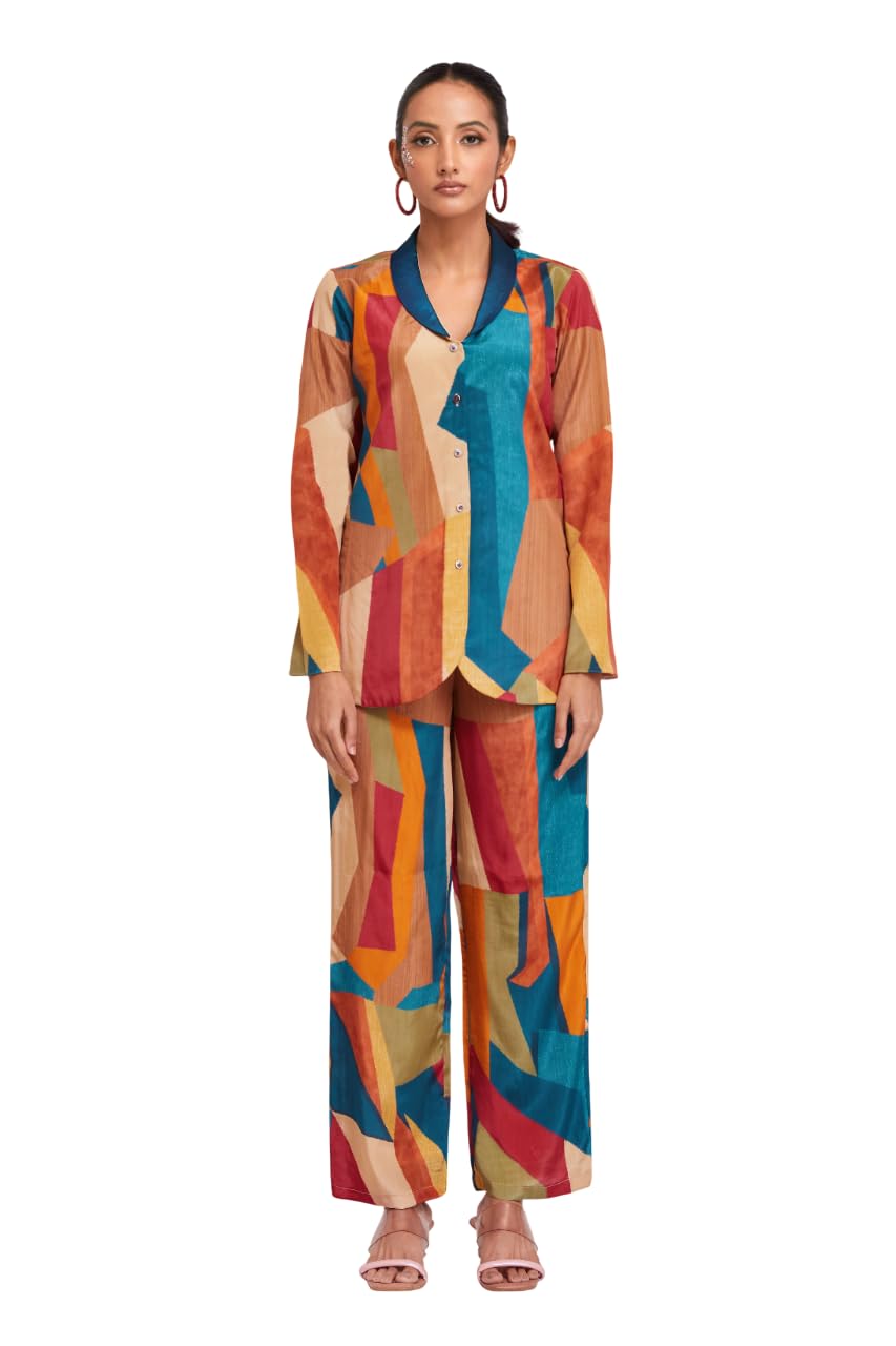 rangposhak Trendy Multi Color Printed Crepe Co-Ord Set, Blazer and Pant, Fully Stitched Ready to Wear-picture-19