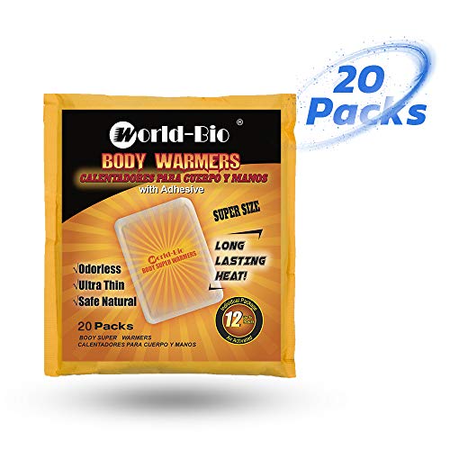World-Bio Body Warmers For Cold Weather, Hot Warmer Pad With Adhesive Backing Long Lasting Safe Natural Odorless Air Activated Warmers Disposable - Up To 12 Hours Of Heat - 20 Packs #TOP6